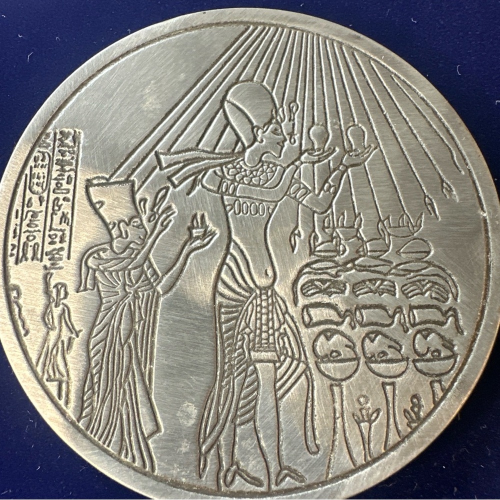 VTG pewter  Ancient Egyptian hieroglyphics and imagery,a coaster Or Paperweight